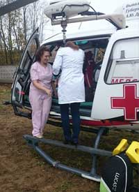Санитарный вертолет в Токсовской больнице